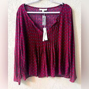 Lovestitch Pleated Blouse Sz Small Wide Neck Brick Turquoise NWT